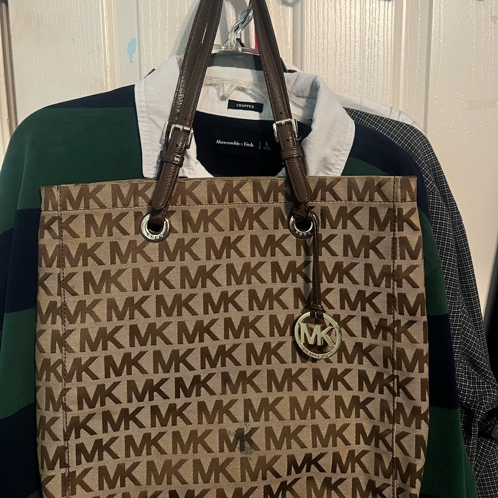 Michael Kors Brown Monogram Tote with Leather Handles